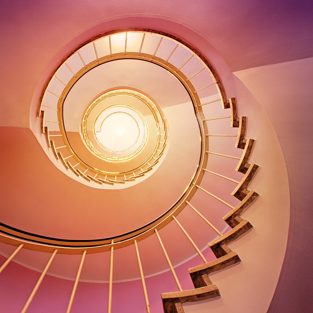 Circular stair looked from above with golden roof
