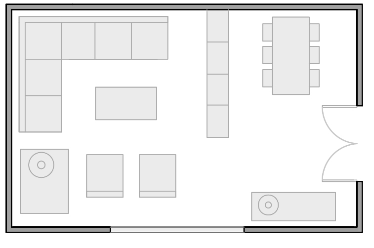 Living room/dining room furniture arrangement.