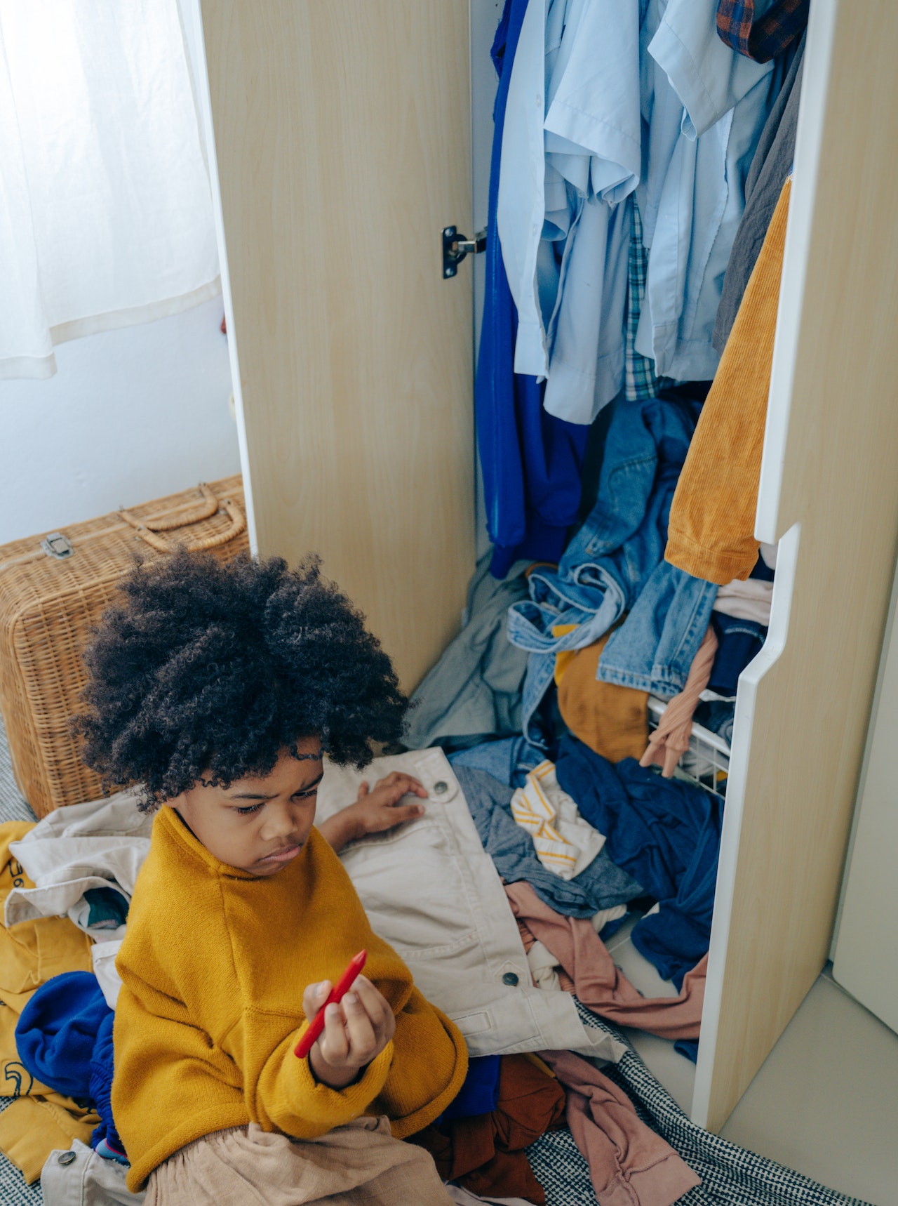 Kid beside disorder closet