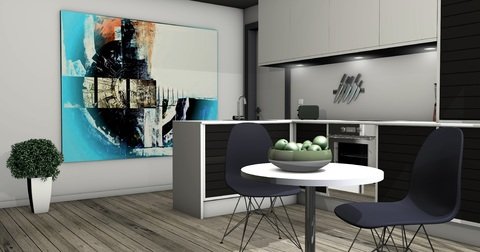 large art piece in kitchen