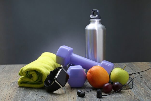 water bottle and towel