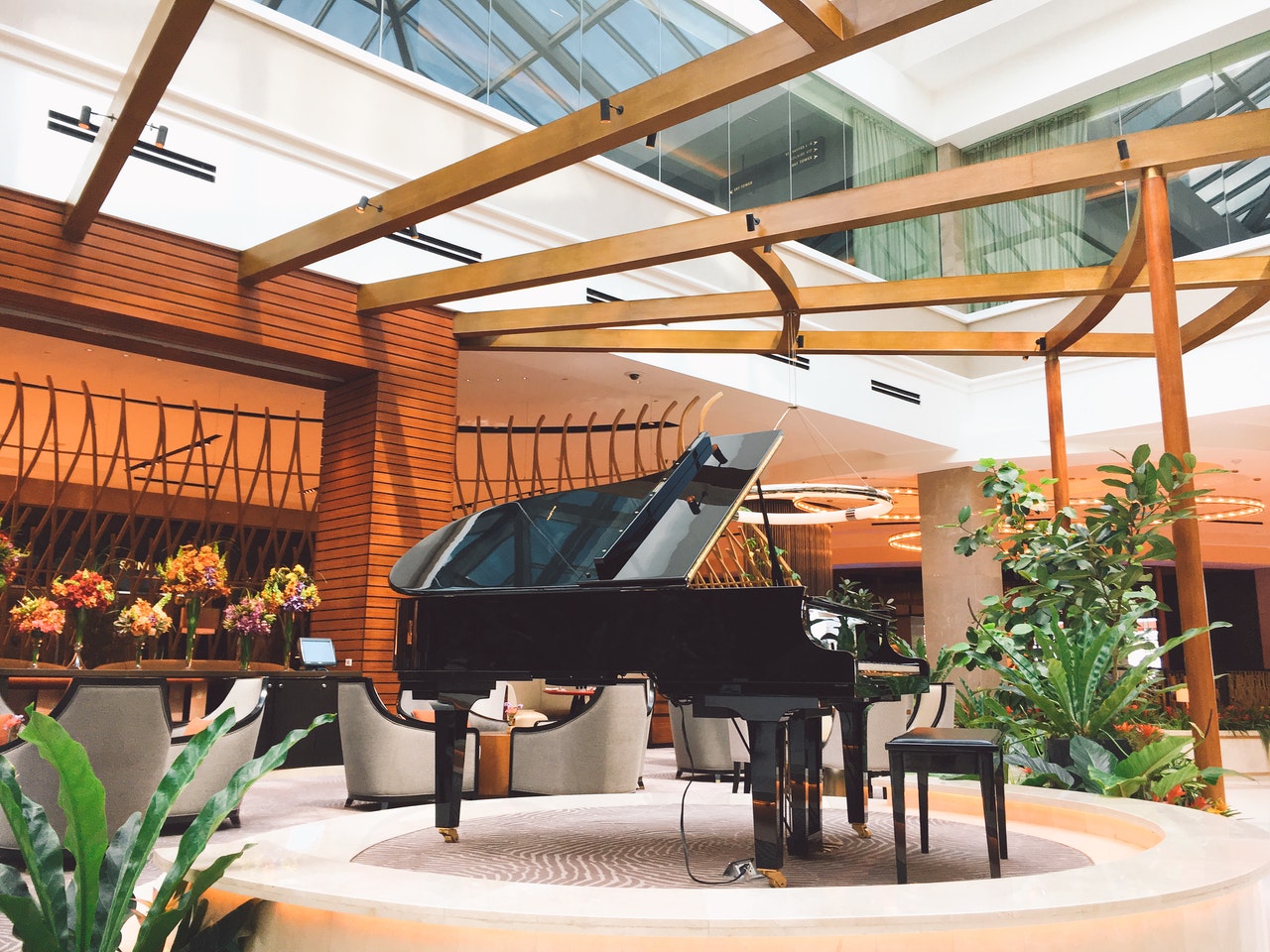 wooden pergola with piano