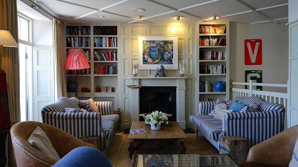living room bookshelf