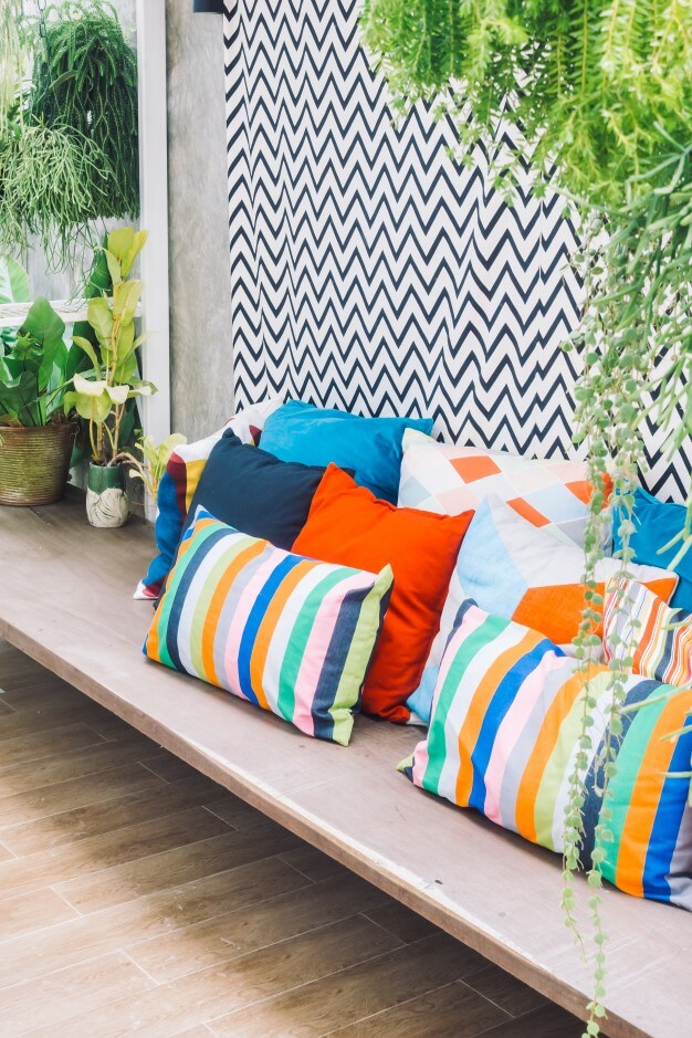 colorful floor pillows