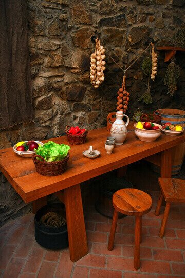 stone wall french kitchen