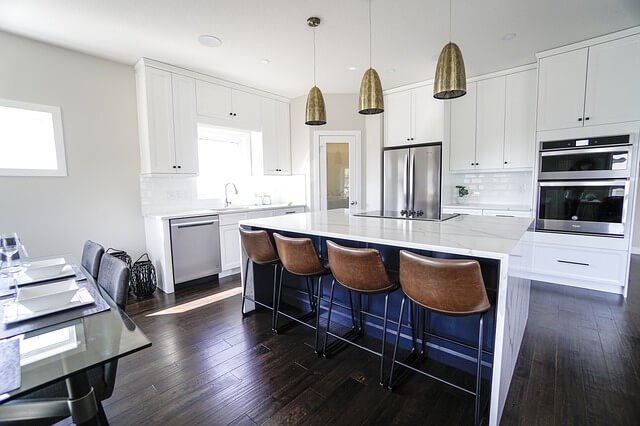 open concept white kitchen