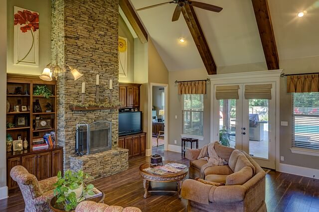brick fireplace