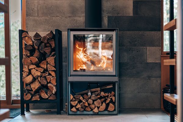 wood fireplace