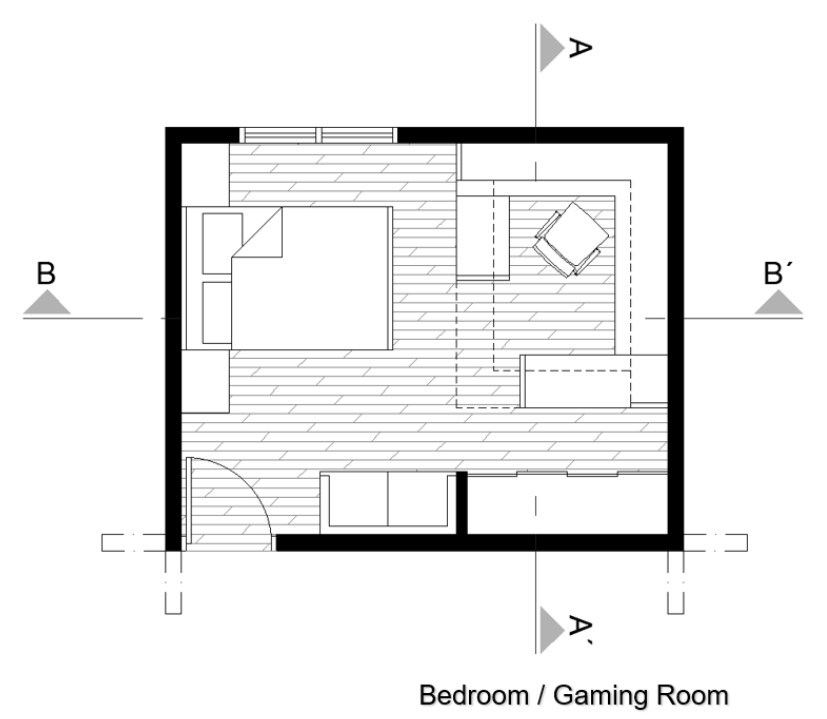 Gaming room bedroom top view