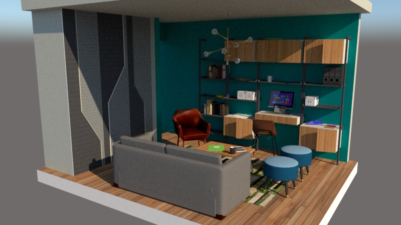 Home office in guest room render