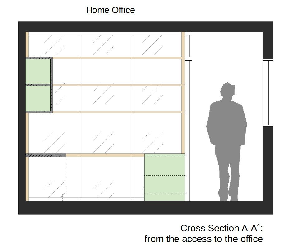 Home office cross section between living and dining room