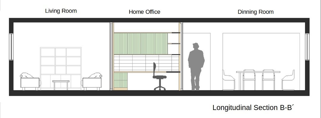 Home office longitudinal section - living and dining