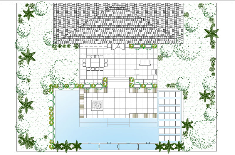 Patio with central access to the back of the house