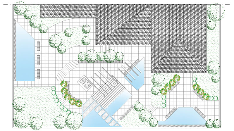 Patio with three accesses on three levels