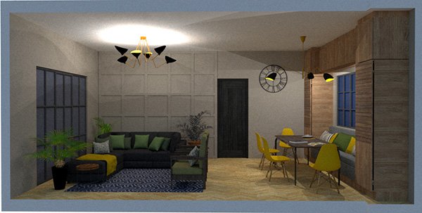 Longitudinal section view, facing the dining room