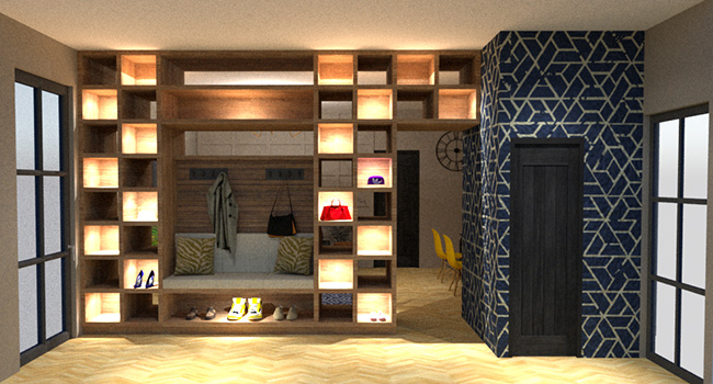 Longitudinal section view of both sides of the lobby