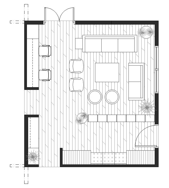 small living room with bar