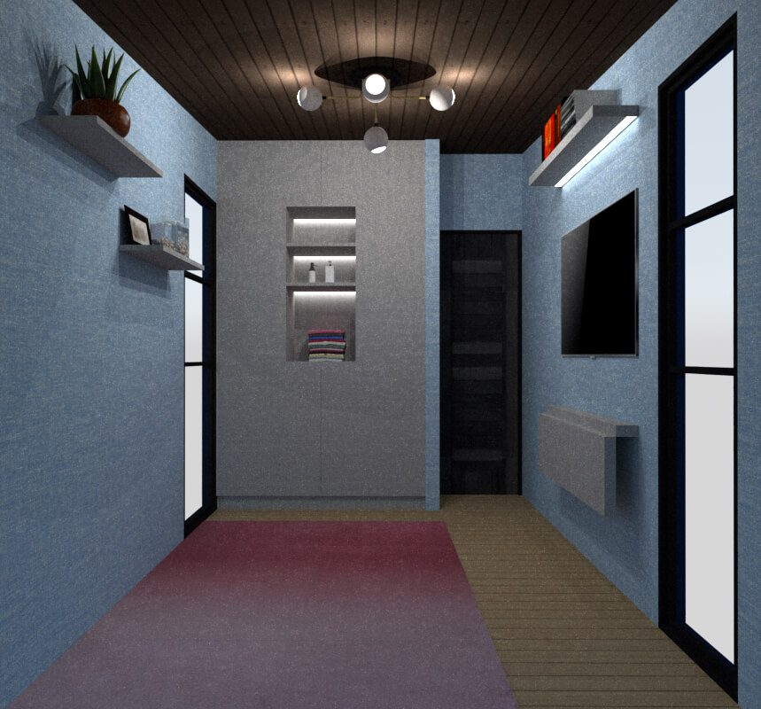 Tiny house bedroom back view
