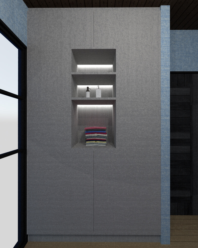 Tiny house bedroom storage