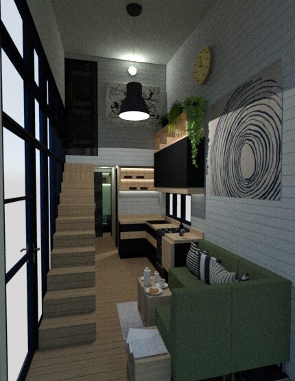Tiny house living area view