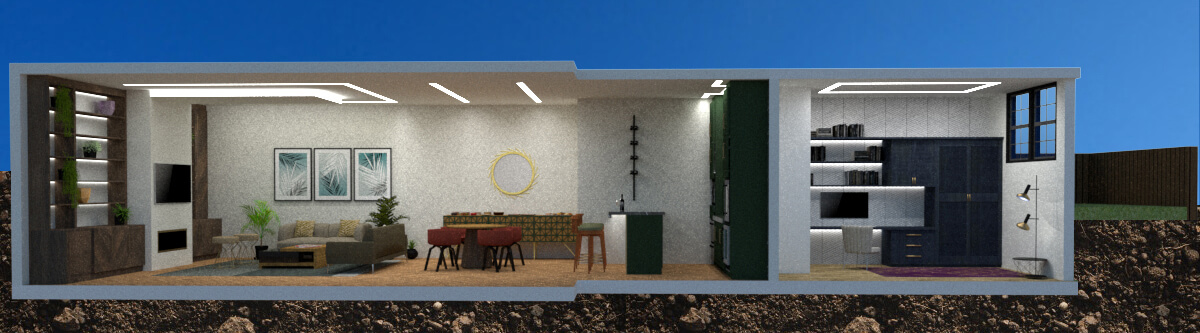Cut across the hallway with the reverse order of spaces