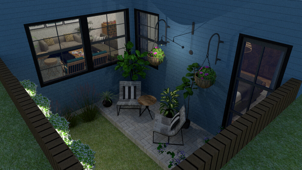 View with visual of the terrace, the living room and the bedroom.