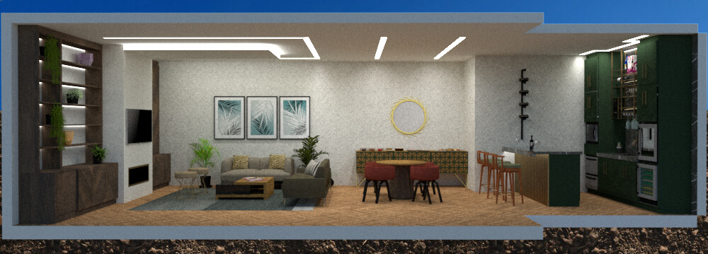 Side cut view of the Family Recreation Room- left