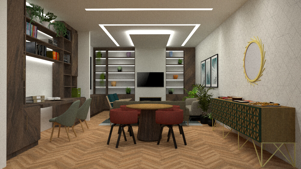Front view from the bar towards the fireplace