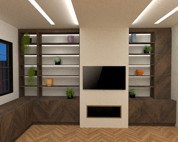 6. Detailed view of the fireplace and bottom storage