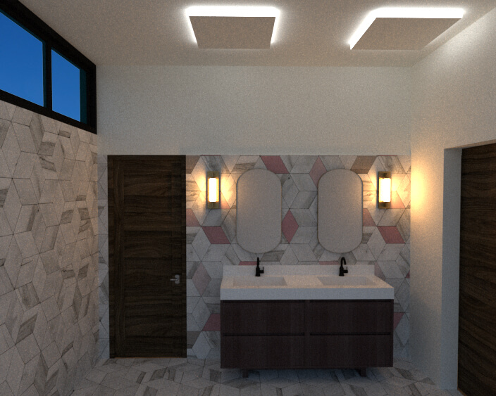 Front view of washroom and bathroom access