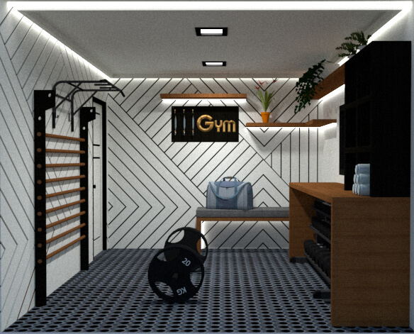 Left side view of small home gym