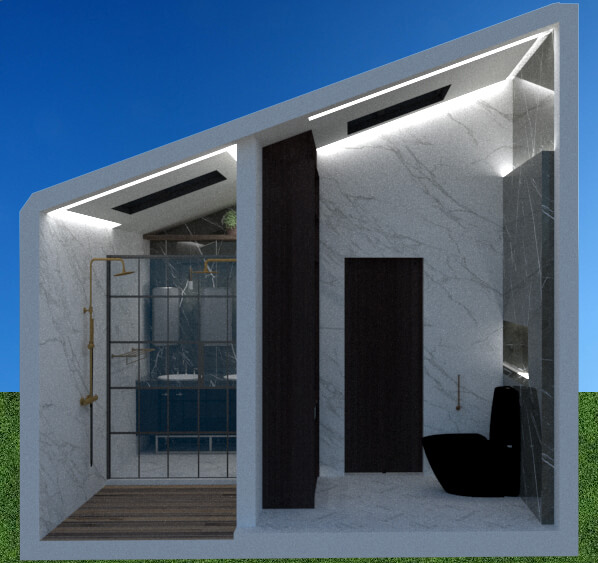 Cross-sectional view of the side from the shower and dressing room and W.C.