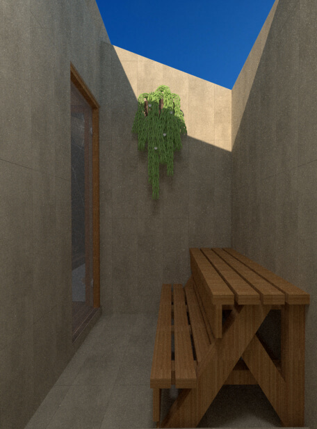 outdoor sauna seating section