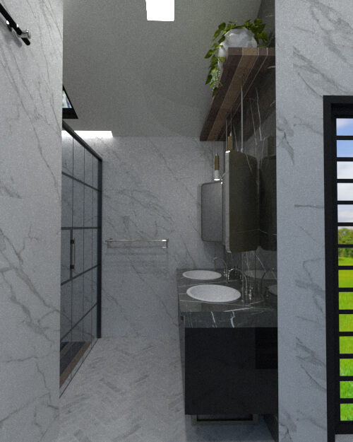 cross section view of spa bathroom