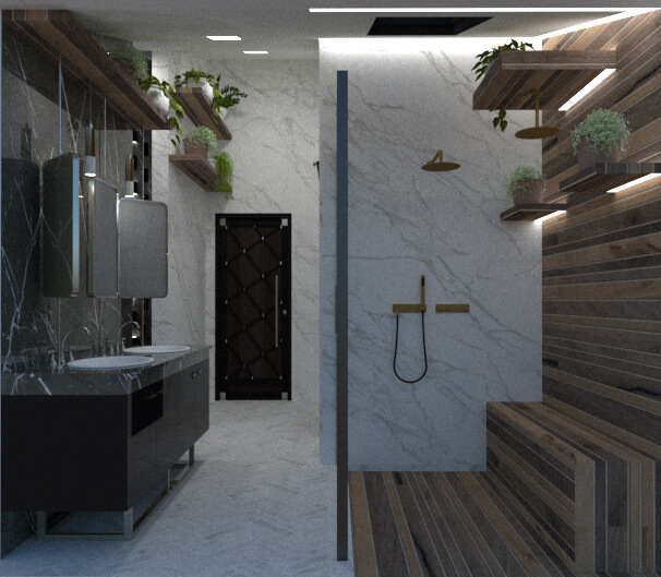 cross section view spa shower in bath