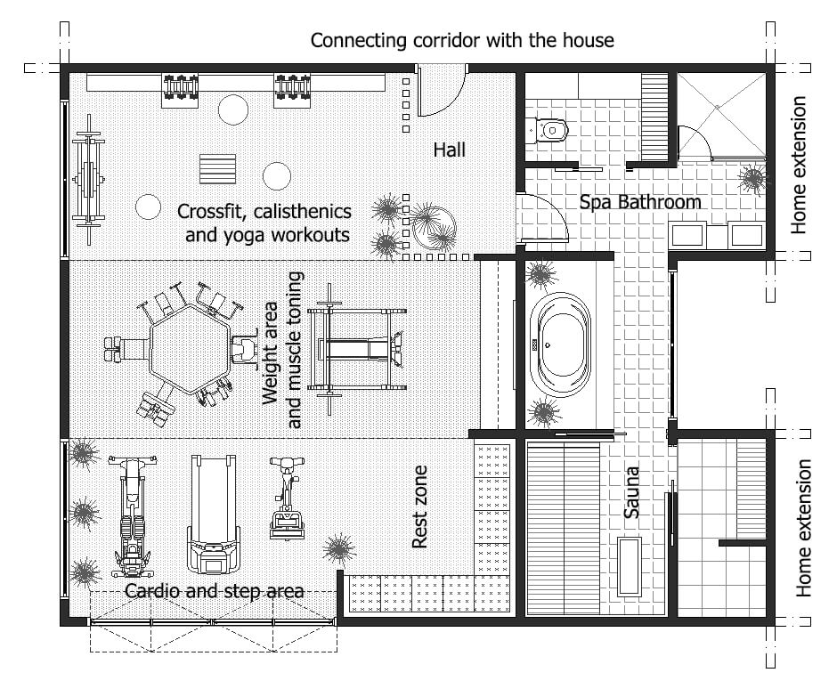 Layout Gym Spa bathroom