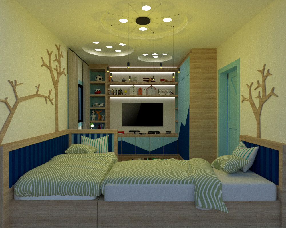 Cross-sectional view from the side of the beds
