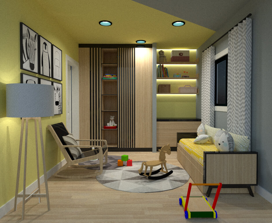 Cross-sectional view from the side of the crib