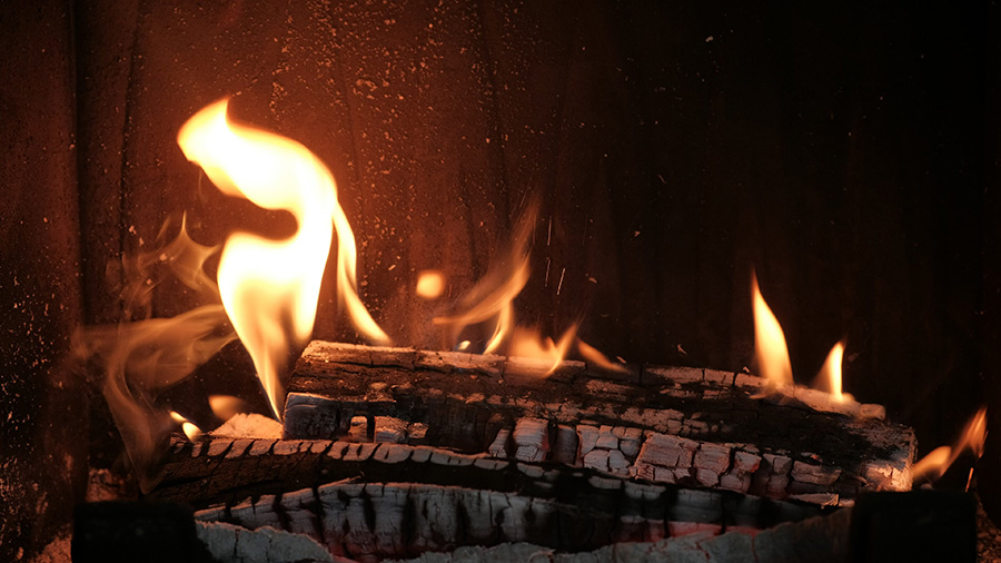 Fireplace and log for cleaning