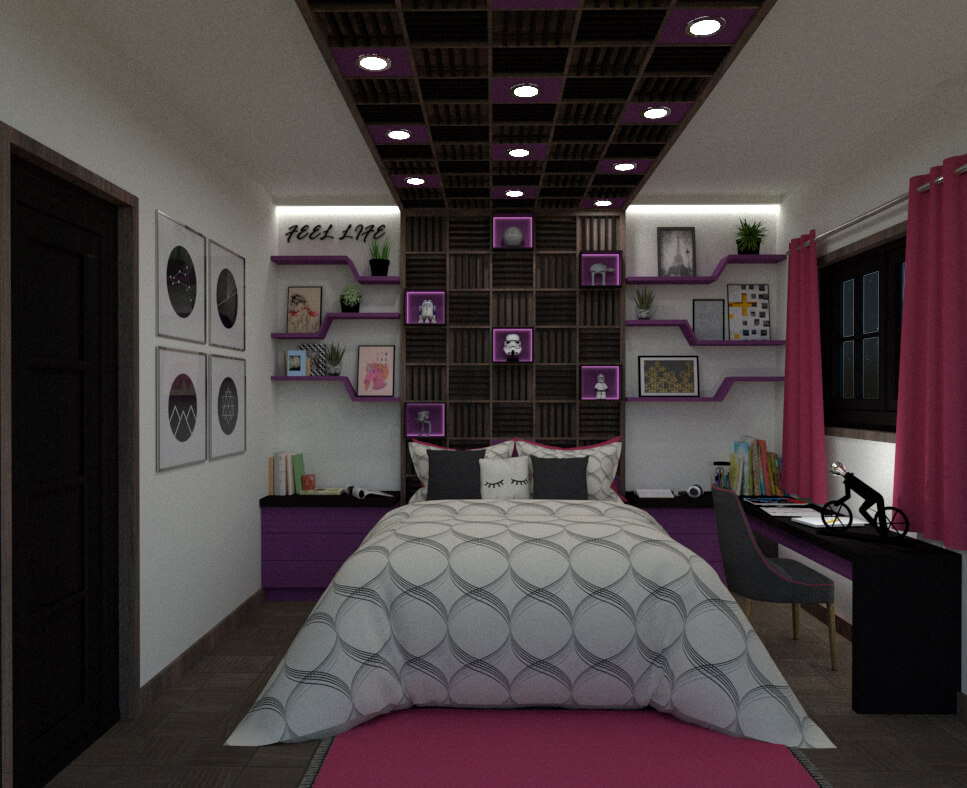 Cross-sectional view from the closet to the bed