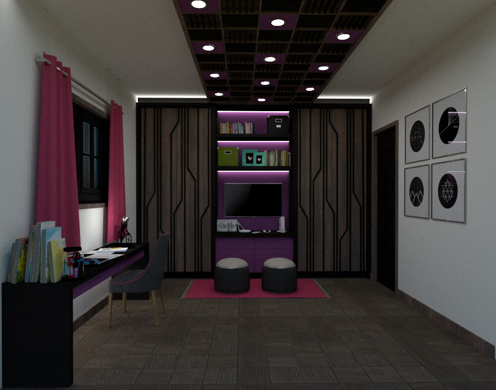 Cross-sectional view from the head of the bed towards the closet