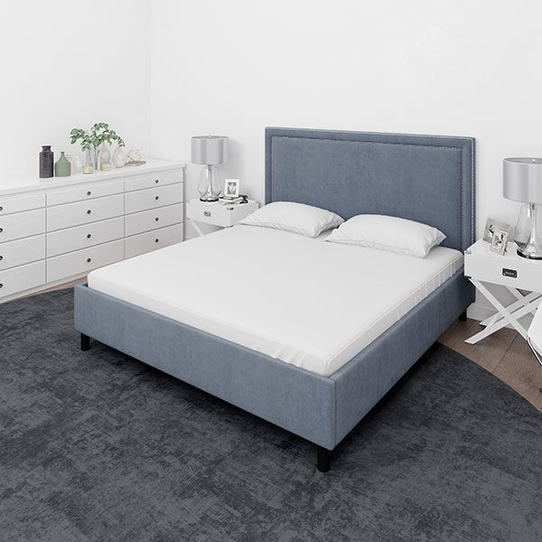 blue colored bedroom