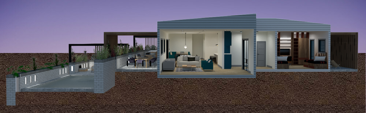 Facade and terrace luxury home plans 