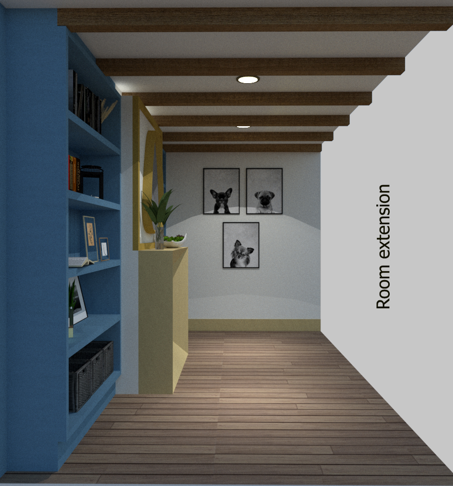 Scandinavian design basement fireplace, left view Scandinavian design basement fireplace, left view.