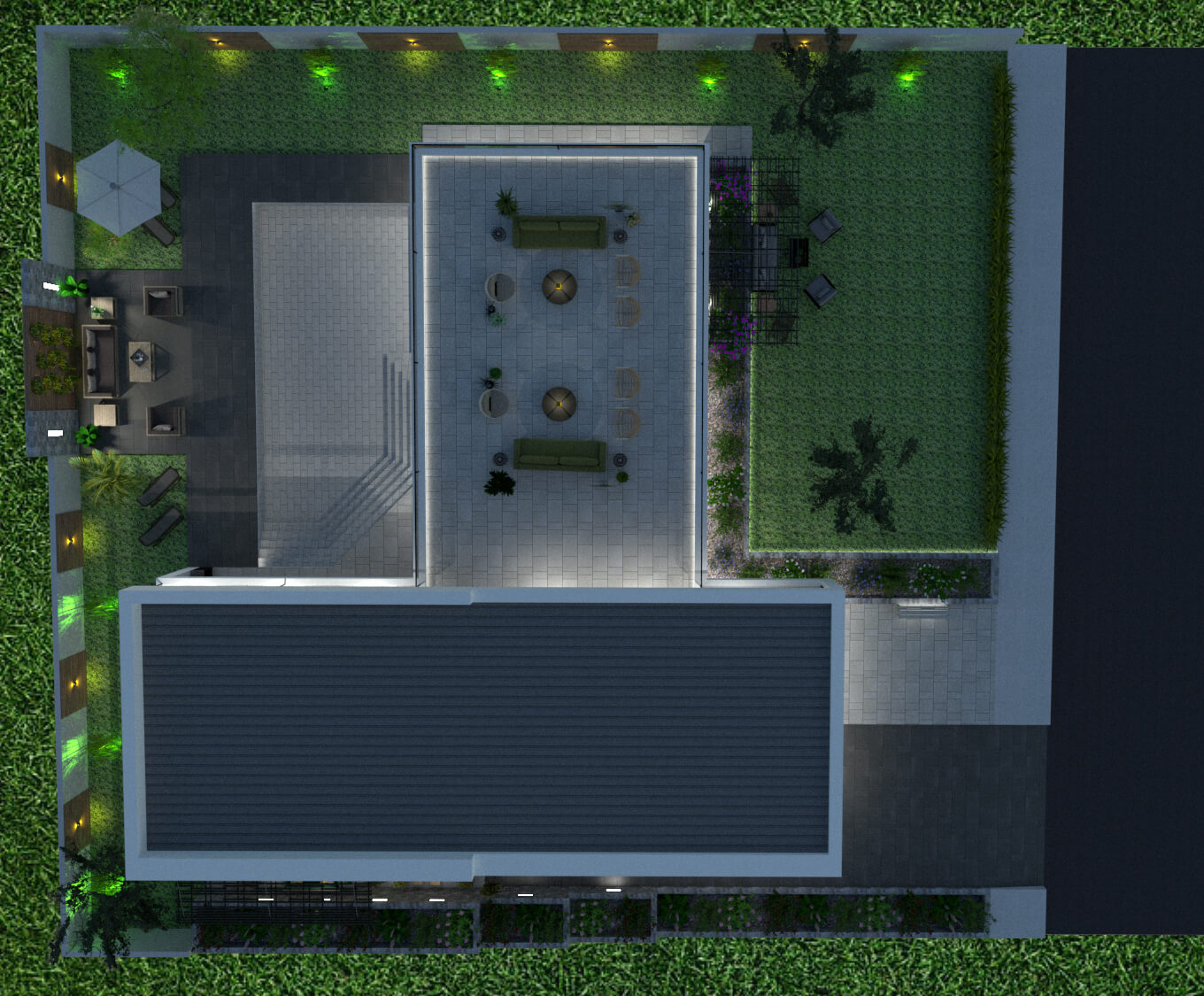 outdoor living space Over view night