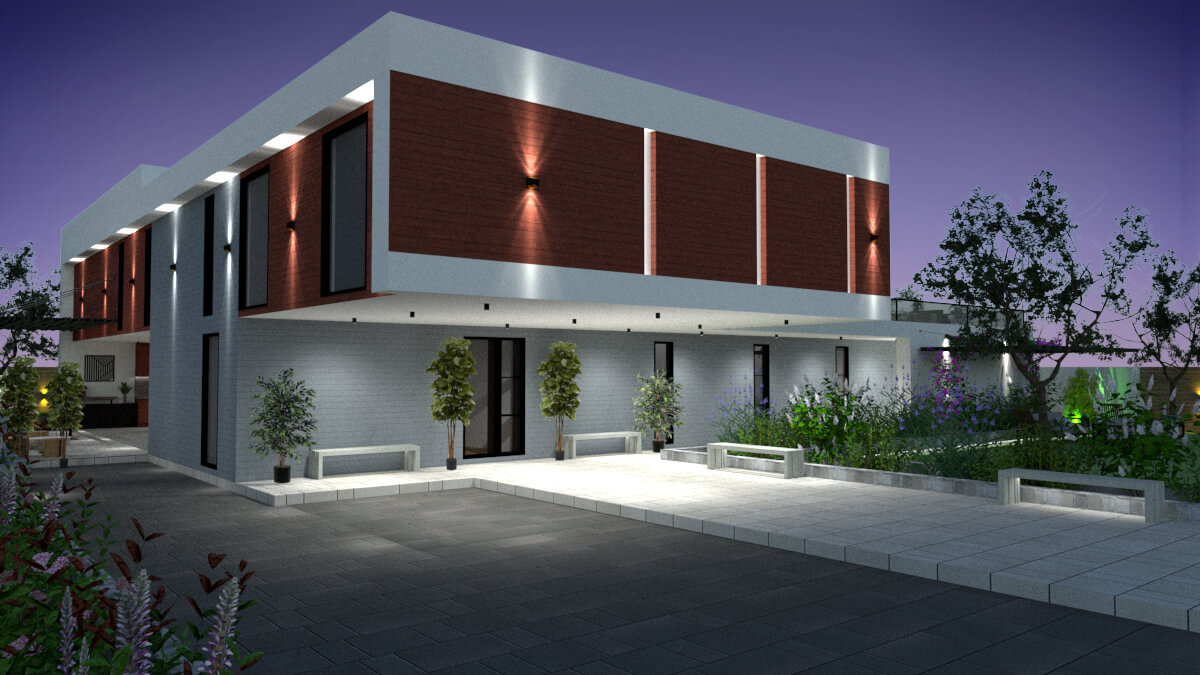 View of vehicular and pedestrian access 3D patio design view of vehicular