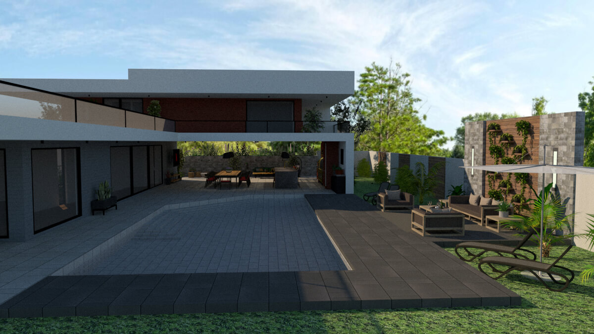 right wall towards the pool patio design render