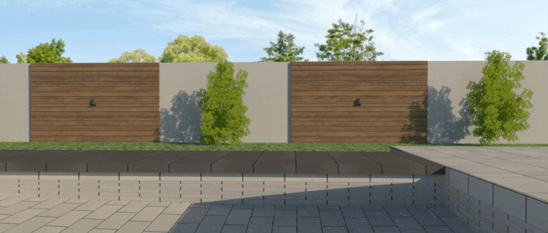 View of the enclosure wall, at night View of the terrace house design