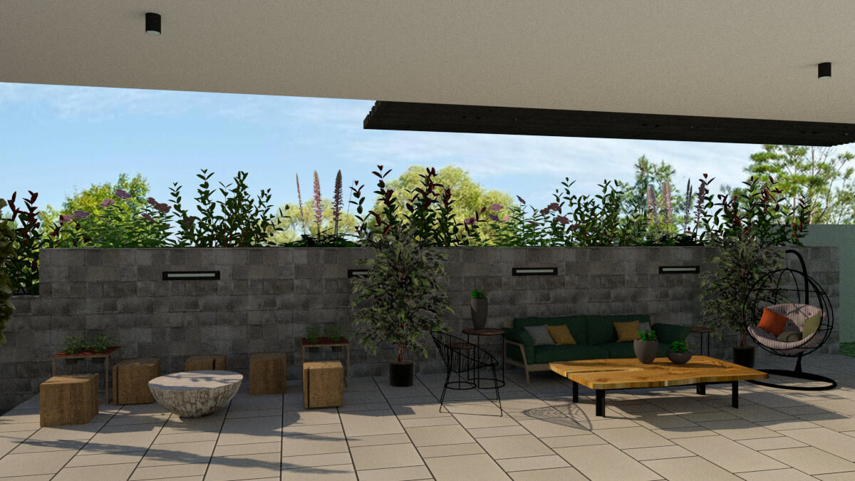 Terrace covered idea. terrace covered and decorated with ornamental plants and furniture