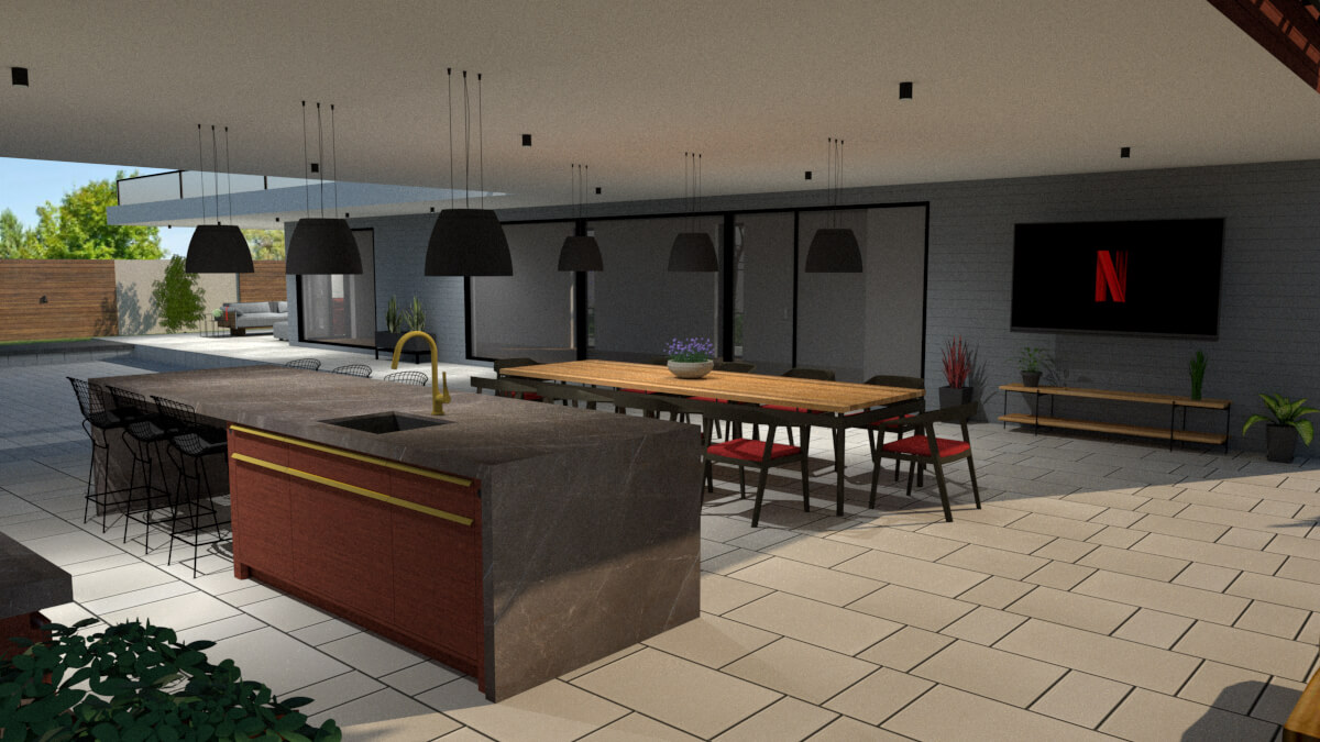 Island and countertop of the kitchen design